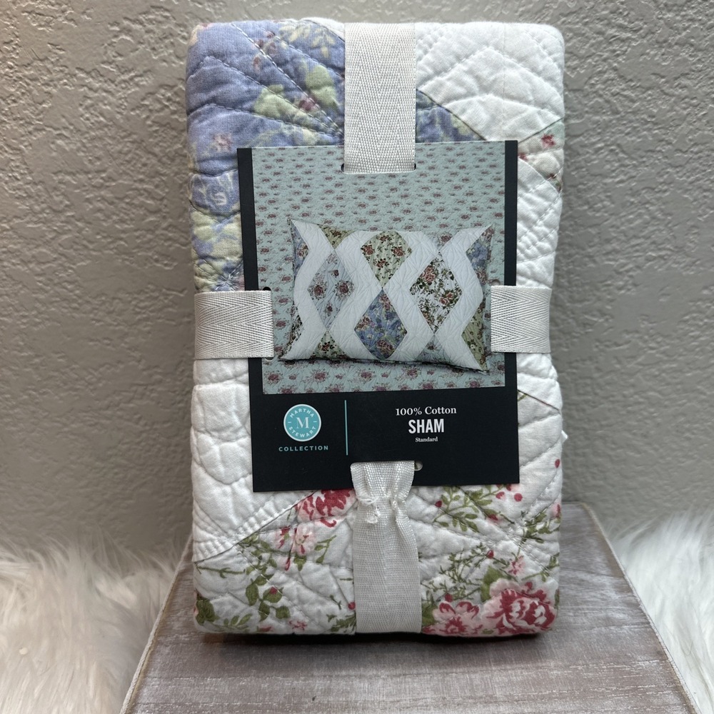 $25 🌙 Martha Stewart Diamond Floral‎ Patchwork Quilted Sham NEW